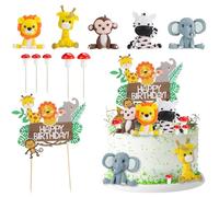 Radsocken 11 PCS Jungle Animal Cake Toppers,Animals Happy Birthday Cake Toppers Cake Decorations,Jungle Animal Birthday Cupcake Toppers for Kids Boy Girl, Birthday Shower Party Supplies