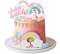 Radsocken 25 PCS Unicorn Cake Toppers, Rainbow Mini Ball Cake Toppers for Girl Kid Women Birthday Party