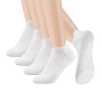 Radsocken 4 Pairs Non Slip Grip Yoga Socks, Women Pilates Socks with Anti-Slip Rubber Particles, Cotton Breathable Socks for Barre Fitness, Dance,Workout, Fitness(3-7 White*4)