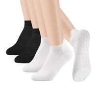 Radsocken 4 Pairs Non Slip Grip Yoga Socks,Women Pilates Socks with Anti-Slip Rubber Particles,Cotton Breathable Socks for Barre Fitness,Dance,Workout,Fitness(3-7 Black*2+White*2