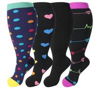 Radsocken 4 Pairs Plus Size Wide Calf Compression Socks for Women, 3XL 20-30mmHg - Pregnancy, Running, Flying & Nursing Support