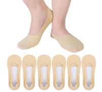 Radsocken 6 Pairs No Show Socks for Women, Non Slip Invisible Boat Socks Cotton Ultra Low Cut Liner Socks, Ladies Pop Socks for Loafer Flats Boat Shoes Size 4-7(Beige)