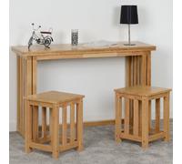 radstock foldaway wooden dining table with 2 oak stools