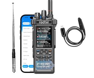 Radtel RT-950 PRO Ham Radio 27Mhz TX GPS/APRS, 10W Walkie Talkie Long Range Handheld Two Way Radio, AM/FM/CB/SW/MW/LW RX, Bluetooth APP Programming (with Program Cable，Female Antenna)