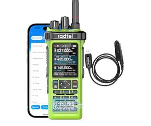 Radtel RT-950 PRO Ham Radio TX GPS/APRS, 10W Walkie Talkie Long Range Handheld Two Way Radio, AM/FM/CB/SW/MW/LW RX, Bluetooth APP Programming, NOAA, Spectrum Analyzer，Green (with Programming Cable)