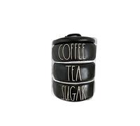Rae Dunn by Magenta 4 Piece Black Coffee/Tea/Sugar Ceramic LL Stacking Canister Set