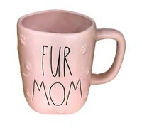 Rae Dunn Fur Mom Coffee Mug, Pink Ceramic with Embossed Paw Prints