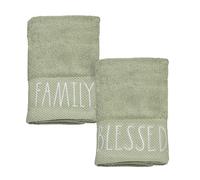 Rae Dunn Hand Towels, Embroidered Decorative Hand Towel for Kitchen and Bathroom, 100% Cotton, Sage- Family, Blessed, 16"x 28"