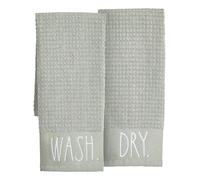 Rae Dunn Hand Towels, Embroidered Decorative Hand Towel for Kitchen and Bathroom, 100% Cotton, Sage- Wash/Dry, 16"x 26"