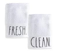 Rae Dunn Hand Towels, Embroidered Decorative Hand Towel for Kitchen and Bathroom, 100% Cotton, White- Fresh/Clean, 16"x 28"