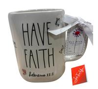 Rae Dunn - HAVE FAITH - Hebrews 11:1 decorated with Butterflies - 16 oz LL Ceramic Mug with Artistix Christmas Shoppe® Gift Tag