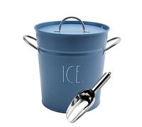 Rae Dunn Ice Bucket with Scoop - Stainless Steel Bucket with Handle, Lid and Ice Scooper - 4 Qt. Storage Bin for Ice Cubes for Bars, Parties, Backyard Barbeques, Picnics, and Camping (Blue)