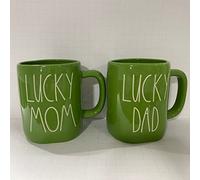 Rae Dunn LUCKY MOM + LUCKY DAD Mug set of 2 - Parents mug coffee cup - Green - St. Patrick's Day - Ceramic - 3.5in D x 4.5in H
