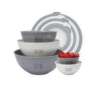 Rae Dunn Mixing Bowls with Lids - 10 Piece Plastic Nesting Bowls Set includes 5 Prep Bowls and 5 Lids (Grey)