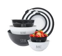 Rae Dunn Mixing Bowls with Lids - 10 Piece Plastic Nesting Bowls Set includes 5 Prep Bowls and 5 Lids (Black)