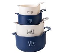 Rae Dunn Non-Slip Mixing Bowls - 4 Piece Nesting Plastic Mixing Bowl Set with Pour Spouts and Handles-Measurement Markings (Cream)