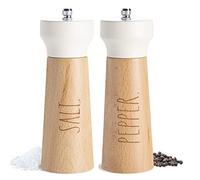 Rae Dunn Salt and Pepper Grinder Set of 2 - Bamboo Sea Salt Pepper Grinder - Classy Salt and Pepper Shakers - Pepper Mill & Salt Mill, Cream