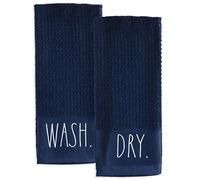 Rae Dunn Set of Hand Towels for Kitchen and Bathroom, 100% Cotton, Embroidered Dish Towels, Decorative Hand Towels, Navy- Wash/Dry, 2 Pack