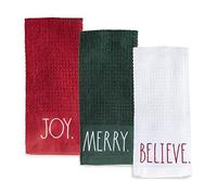 Rae Dunn Set of Hand Towels for Kitchen and Bathroom, 100% Cotton, Embroidered Dish Towels, Decorative Hand Towels, Joy/Believe/Merry, 3 Pack