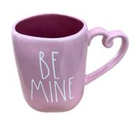 Rae Dunn Valentine's Day Coffee Mug, Pink/Mauve - BE MINE - Heart-Shaped Handle