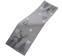 Raebel Power Table Runner with Embroidery Snow Trees Design Grey/White/Silver 40 x 140 cm