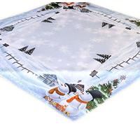 Raebel Table Cloth, Table Topper Christmas Decoration, Printed Motif Snowmen, 110 x 110 cm