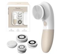 Raedia Handheld Facial Cleansing Brush with 4 Interchangeable Brush Heads by Vanity Planet - Lightweight Daily Cleansing Brush for Glowing Skin - Water Resistant Face Exfoliator - Warm Grey