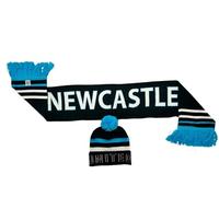 RAEES® Knitted Scarf & Hat for The Magpies Fans - Soft, Warm set with Bold White/Blue Fringe, Embroidered Logo - Perfect for Football Supporters (2, Blue Fringe Scarf & Hat)
