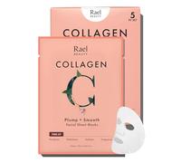 Rael Beauty Face Mask Korean Skincare - Hydrolyzed Collagen Serum with Amino Acid, for Plumping/Smoothing, Super Soft Bamboo Sheet, Fragrance/PEGs Free (Collagen, 5 Sheets)