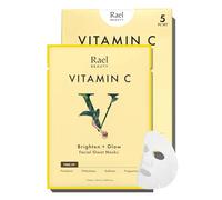 Rael Beauty Face Mask Korean Skincare - Vitamin C serum with Pomegranate & Citrus Fruit Extracts, for Brightening, Super Soft Bamboo Sheet, Fragrance/PEGs Free (Vitamin C, 5 Sheets)