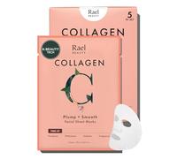 Rael Collagen Face Mask - Korean Skincare for Glass Skin, Plumping & Smoothing, Hydrolyzed Collagen Serum, Amino Acid, Super Soft Bamboo Sheet, Free of Fragrance & PEGs, Cruelty Free (5 Sheets)