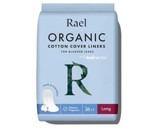 Rael Incontinence Liners for Women, Organic Cotton Cover - Postpartum Essential, Moderate Absorbency, Bladder Leak Control, 4 Layer Core with Leak Guard Technology, (Long, 36 Count)