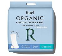 Rael Incontinence Pads for Women, Organic Cotton Cover - Postpartum Essential, Heavy Absorbency, Bladder Leak Control, 4 Layer Core with Leak Guard Technology, Long Length (Moderate, 30 Count)