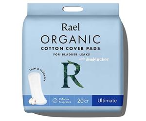 Rael Incontinence Pads for Women, Organic Cotton Cover, Postpartum Essential, Heavy Absorbency, Bladder Control, 4-Layer Core with Leak Guard Technology, Long Length (Ultimate, 20 Count)