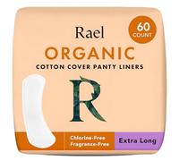 Rael Organic Cotton Cover Panty Liners for Women - Light Absorbency, Vegan, Cruelty Free, Hypoallergenic, Unscented, Chlorine Free, Bulk Buy (Extra Long, 60 Count)