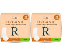 Rael Organic Cotton Cover Panty Liners for Women - Light Absorbency, Vegan, Cruelty Free, Hypoallergenic, Unscented, Chlorine Free (Long, 36 Count) (Pack of 2)