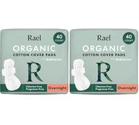 Rael Organic Cotton Cover Sanitary Towels - Heavy Absorbency for Night, Ultra Thin Period Pads with Wings for Women, Unscented, Hypoallergenic, Vegan, Bulk Buy (Overnight, 40 Count) (Pack of 2)