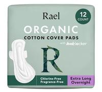 Rael Organic Cotton Cover Sanitary Towels - Heavy Absorbency for Night, Ultra Thin Period Pads with Wings for Women, Unscented, Hypoallergenic, Vegan (Extra Long Overnight, 12 Count)