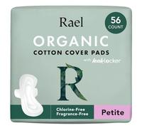 Rael Organic Cotton Cover Sanitary Towels - Light Absorbency, Ultra Thin Period Pads with Wings for Women, Unscented, Hypoallergenic, Vegan, Bulk Buy (Petite, 56 Count)