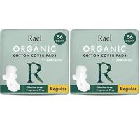 Rael Organic Cotton Cover Sanitary Towels - Regular Absorbency, Ultra Thin Period Pads with Wings for Women, Unscented, Hypoallergenic, Vegan, Bulk Buy (Regular, 56 Count) (Pack of 2)