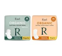 Rael Sanitary Towels & Panty Liners Bundle - Organic Cotton Cover, Vegan, Cruelty Free, Hypoallergenic, Unscented, Chlorine Free/Regular Pads 28 Count & Regular Liners 44 Count