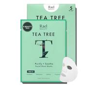 Rael Tea Tree Face Mask - Korean Skincare for Glass Skin, Soothing & Purifying, Tea Tree Oil, Centella Extracts, Super Soft Bamboo Sheet, Free of Fragrance & PEGs, Vegan, Cruelty Free (5 Sheets)