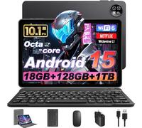 Raemond 10 inch Android 15 Tablet with Keyboard Mouse, Octa-core CPU,RAM 18GB, ROM 128GB (Up to 1 TB), 800x1280 Resolution, WiFi 6 & Bluetooth 5.4, Dual Speakers, 5MP+8MP, 6000mAh, GPS（Blue）