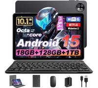 Raemond 10 inch Android 15 Tablet with Keyboard Mouse, Octa-core CPU,RAM 18GB, ROM 128GB (Up to 1 TB), 800x1280 Resolution, WiFi 6 & Bluetooth 5.4, Dual Speakers, 5MP+8MP, 6000mAh, GPS