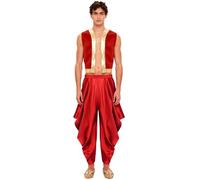 Raenseen Arabian Costume for Men Halloween Fairytale Prince Outfits Vest Top with Harem Pants Red 3XL
