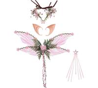 Raenseen Fairy Wings Set for Adults Halloween Charm Hairpin Shoot Flowy Sock Forest Myth Dream Tops 4 Pcs Pink One Size
