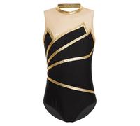 Raenseen Girls Ballet Dance Leotard Gymnastics Unitard Lyrical Ballerina Costumes Mesh Bodysuit Performance Outfits Gold 3-4 Years