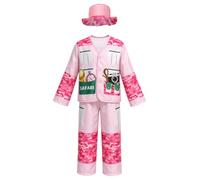 Raenseen Girls Jungle Cosplay Sets Jungle Explore Outfit Pink 7-8 Years | Explorer Costume,Animal Keeper Uniform,Explorer Adventurer Costume,Top with Pocket,Leopard 3 Pcs Outfit,Top Pants with Hat