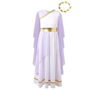 Raenseen Kids Girls Greek Athena Outfit Ancient Grecian Toga Roman Costume Cap Sleeve Princess Robe Dress with Headband Set Lavender 5-6 Years