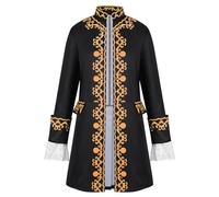 Raenseen Mens 18th Century Victorian Tailcoat Colonial Military Costume Vintage Open Front Jacket Black XXL